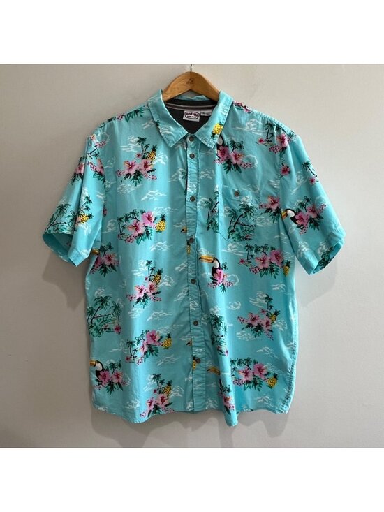 Ron Jon Surf Shop Other - Ron Jon Hawaiian Shirt Mens XXL Turquoise Blue Tropical Print Toucan Resort Wear
